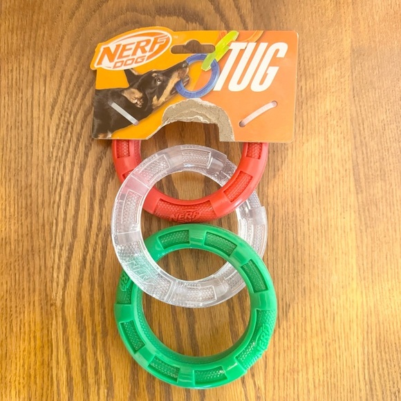 🌈 6/$60 New Nerf Dog Toy Tuff Tug X’Mas Green Red Clear 3 Ring Medium Large Dog - Picture 6 of 6